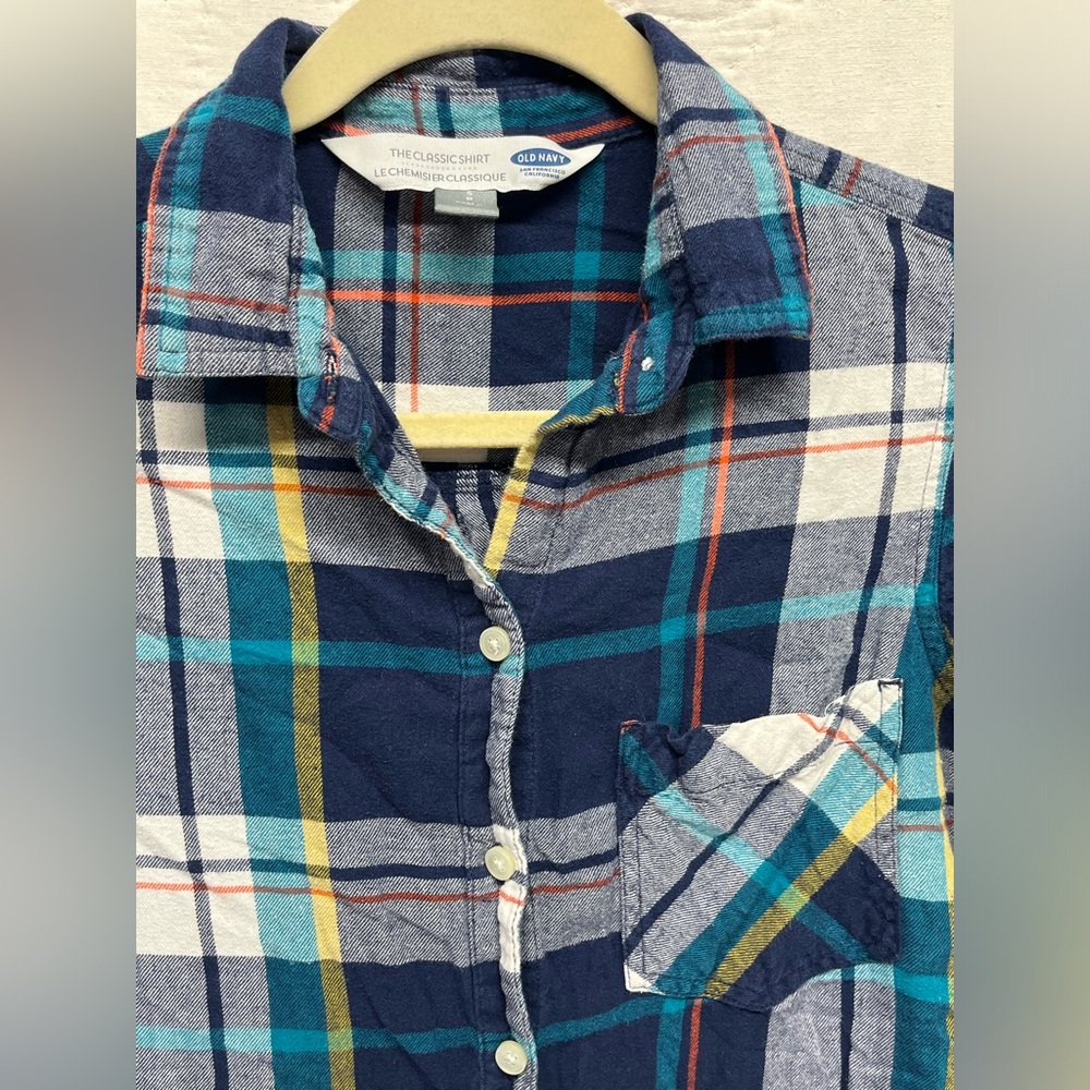 Old Navy The Classic Shirt Women's S Blue Plaid Flannel Long Sleeve Shirt